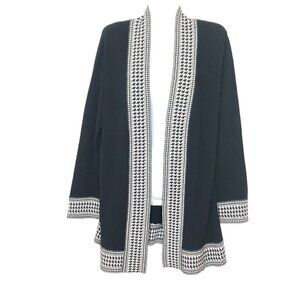 Laura Ashley Sweater Open Cardigan NWOT Black with Wide (3") Houndstooth Trim